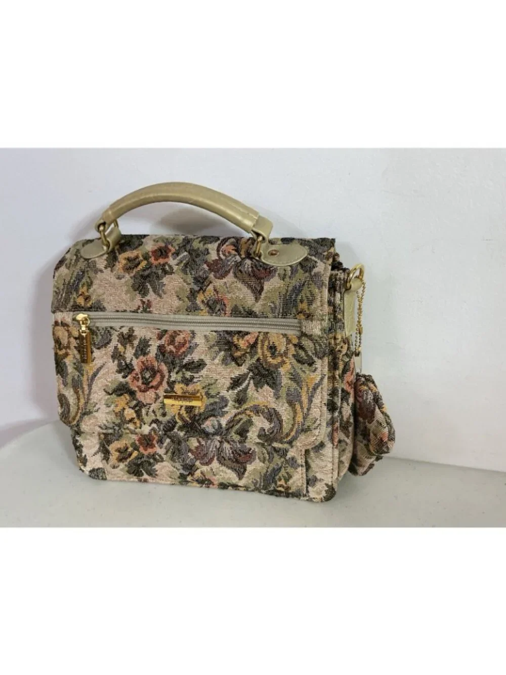 Vintage Floral Tapestry Tote Bag Satchel Made in Italy